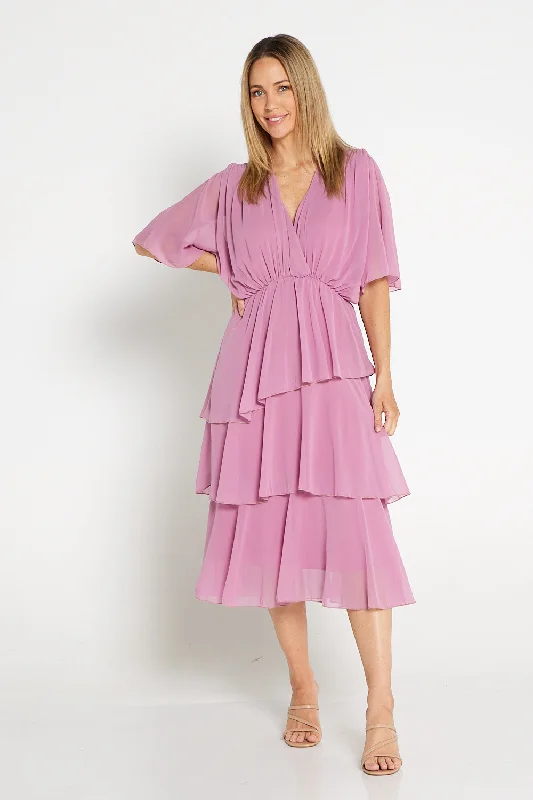 Retro inspired midi dress-Iris Chiffon Dress - Pink