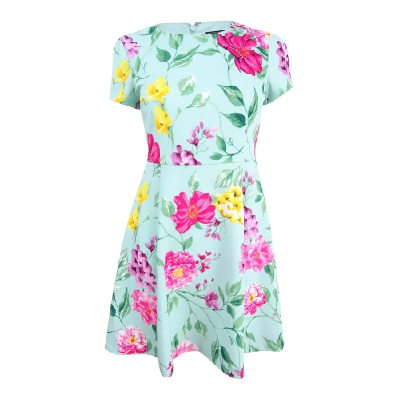 Classic fit mini dress-Jessica Howard Women's Floral-Print Fit & Flare Dress (8, Aqua)