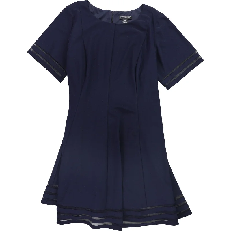 Modern skater mini dress-Jessica Howard Womens Illusion A-line Fit & Flare Dress, Blue, 22W