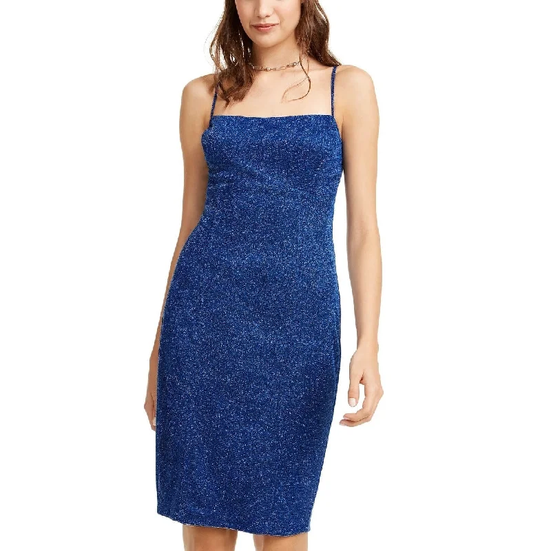 Cocktail dress with tiered layers-Jump Junior's Glitter Spaghetti Strap Square Neck Party Dress Blue Size 7-8