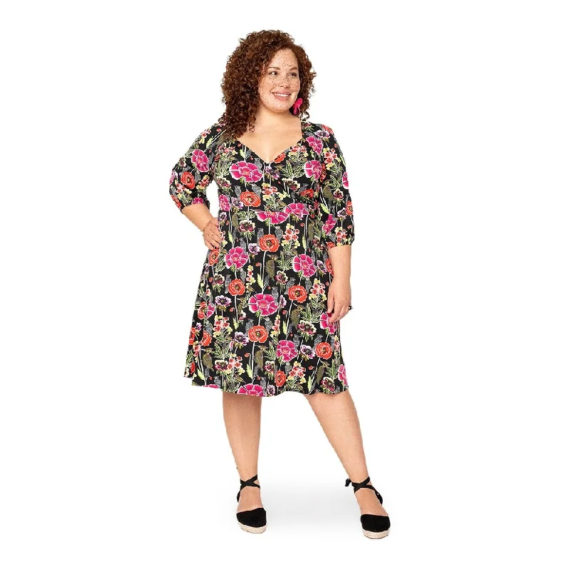 Modern cocktail dress-Leota Curve Sweetheart Becca Dress Garden Party Black Multi