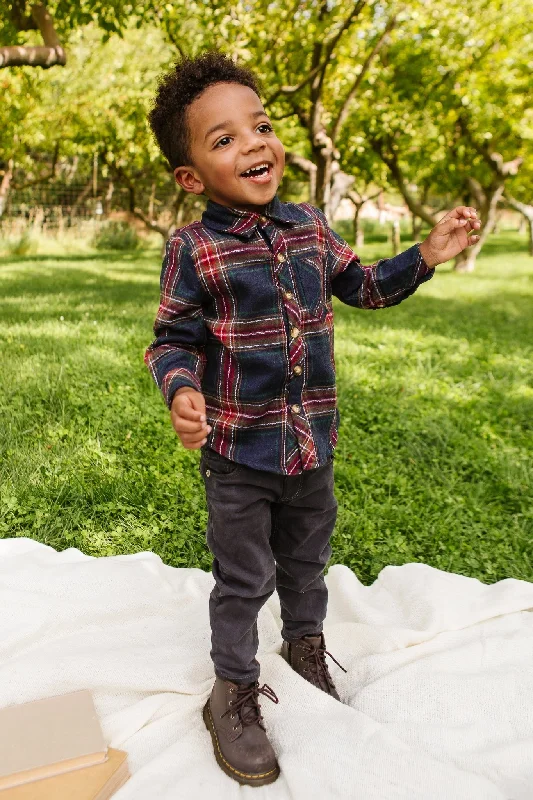 Mini dress with side pockets-Boys John Shirt in Madeline Navy Plaid