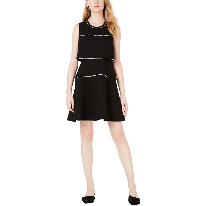 Comfortable casual mini dress-Maison Jules Womens Pearl-Trim Fit & Flare Dress