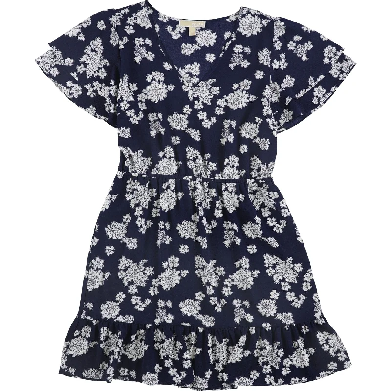 Vibrant floral mini dress-Michael Kors Womens Floral Fit & Flare Dress, Blue, Large