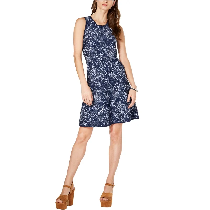 Artistic abstract print mini dress-Michael Kors Womens Sweater Fit & Flare Dress, Blue, XX-Small