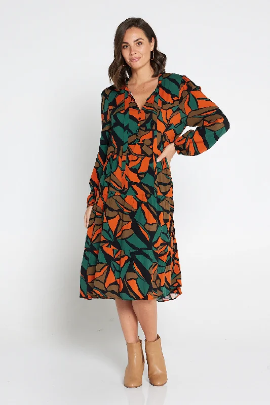 Puffy sleeve midi dress-Misha Dress - Desert Botanical