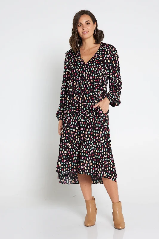 Ruffled hem midi dress-Misha Dress - Multi Spot