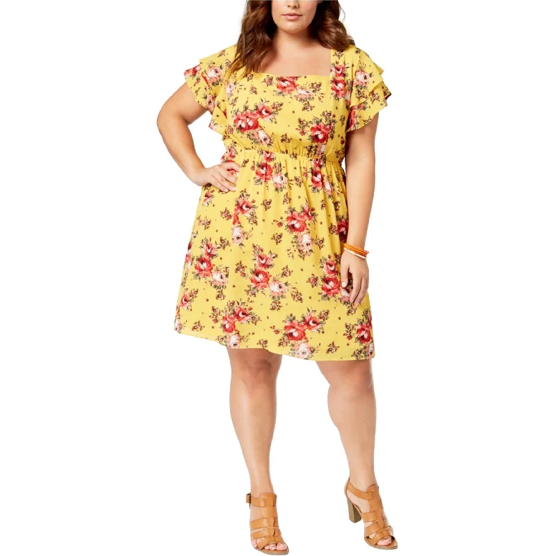 Mini dress with bold prints-Monteau Womens Ruffle Sleeve Fit & Flare Dress, Yellow, 2X