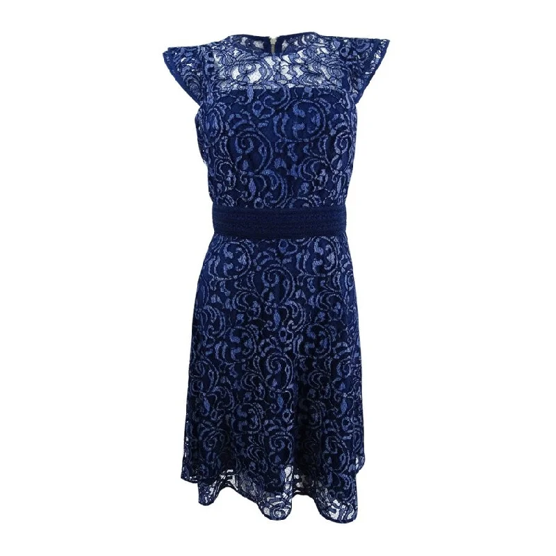 Trendy mini dress with hoodie-Rachel Rachel Roy Women's Lace Fit & Flare Dress (4, Indigo)