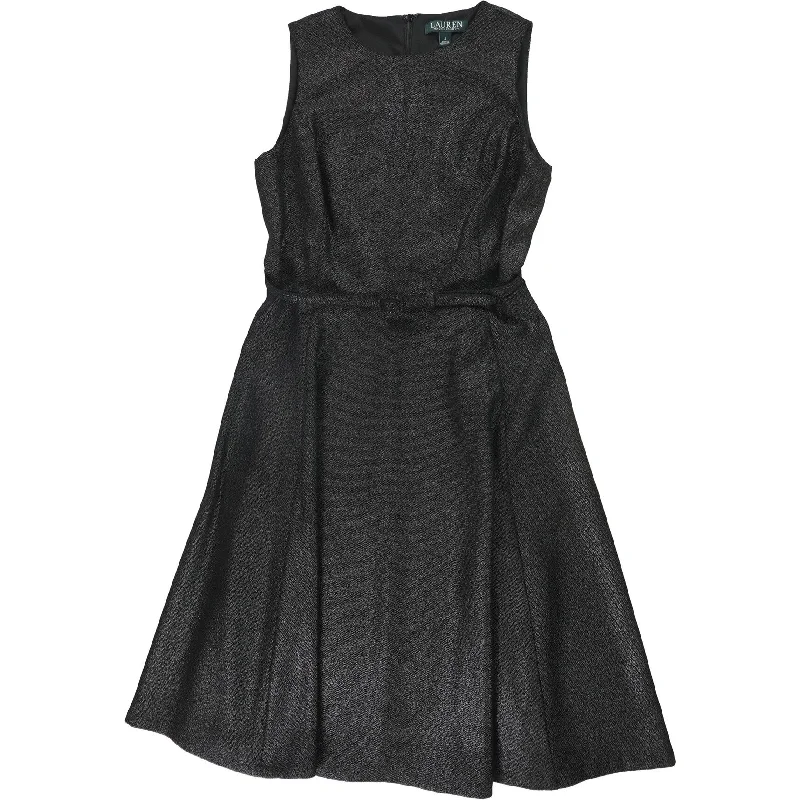 Cozy knitted mini dress-Ralph Lauren Womens Belted Fit & Flare Dress, Black, 4