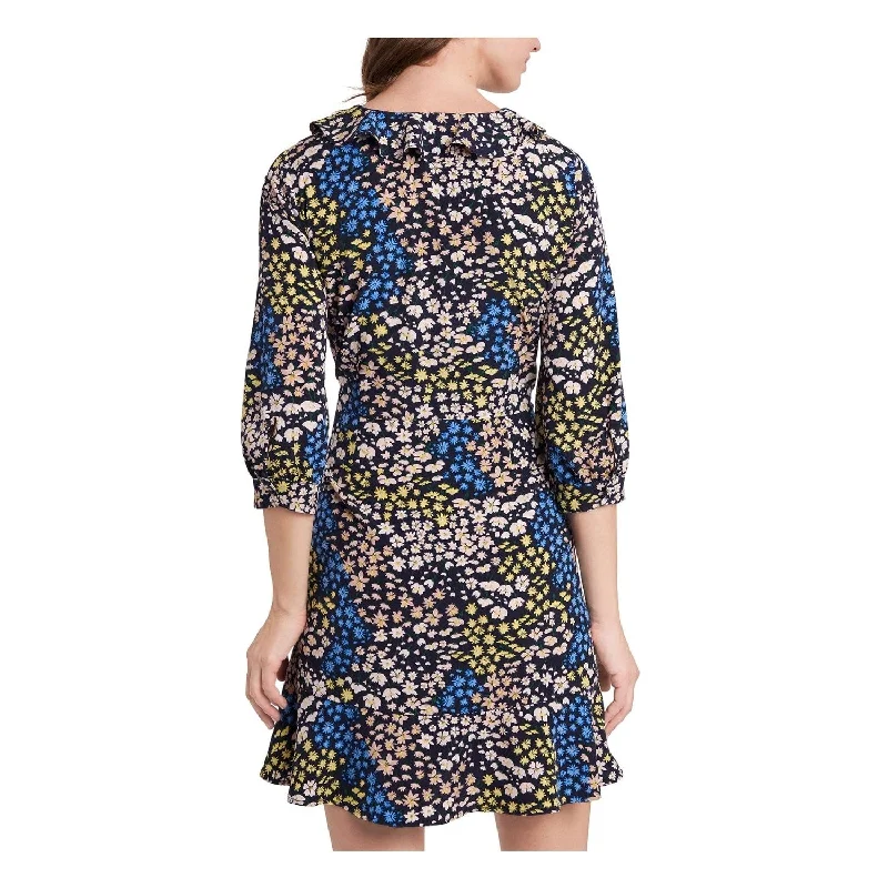 Retro cocktail dress-Riley & Rae Women's Ruffled Tie Floral 3/4 Sleeve Surplice Neckline Short Party Wrap Dress Blue Size 6