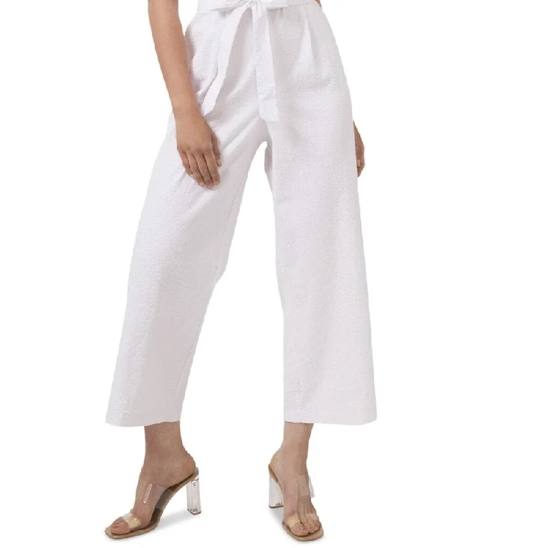 High neckline cocktail dress-Riley & Rae Women's Stretch Zippered Belted Sleeveless Sweetheart Neckline Party Wide Leg Jumpsuit White Size 14