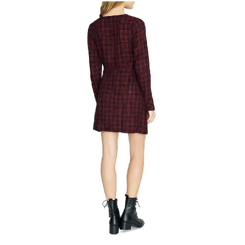 Short cocktail dress-Sanctuary Women's Upbeat Faux Wrap Plaid Party Dress Black Size 2