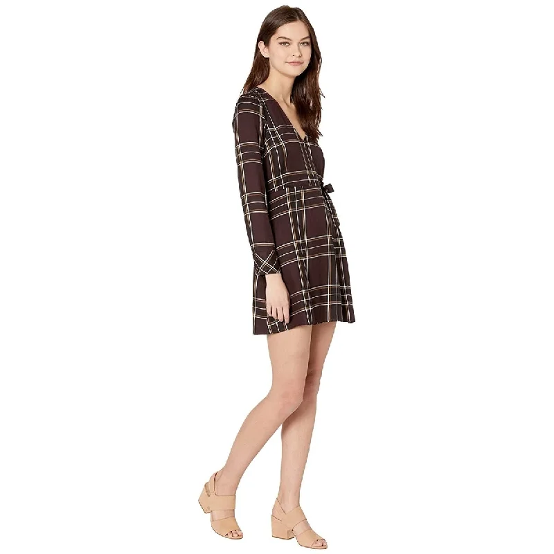 Red lace cocktail dress-Sanctuary Women's Upbeat Faux Wrap Plaid Party Dress Brown Size 8