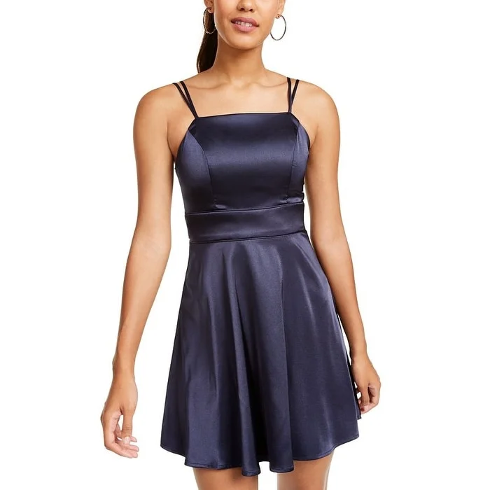 Metallic finish cocktail dress-Sequin Hearts Women's Satin Fit N Flare Party Dress Blue Size 15