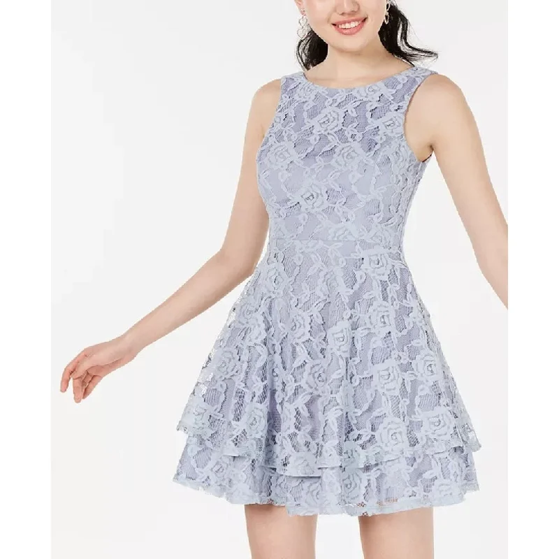 Mini dress with balloon sleeves-Speechless Juniors' Lace Double-Skirt Fit & Flare Dress Purple Size 1