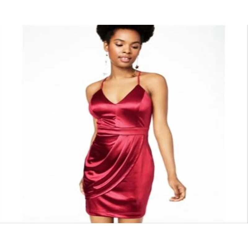 Classic cocktail dress-Teeze Me Women's Satin Drape Sweetheart Neckline Strapless Party Night Out Dress Red Size 1