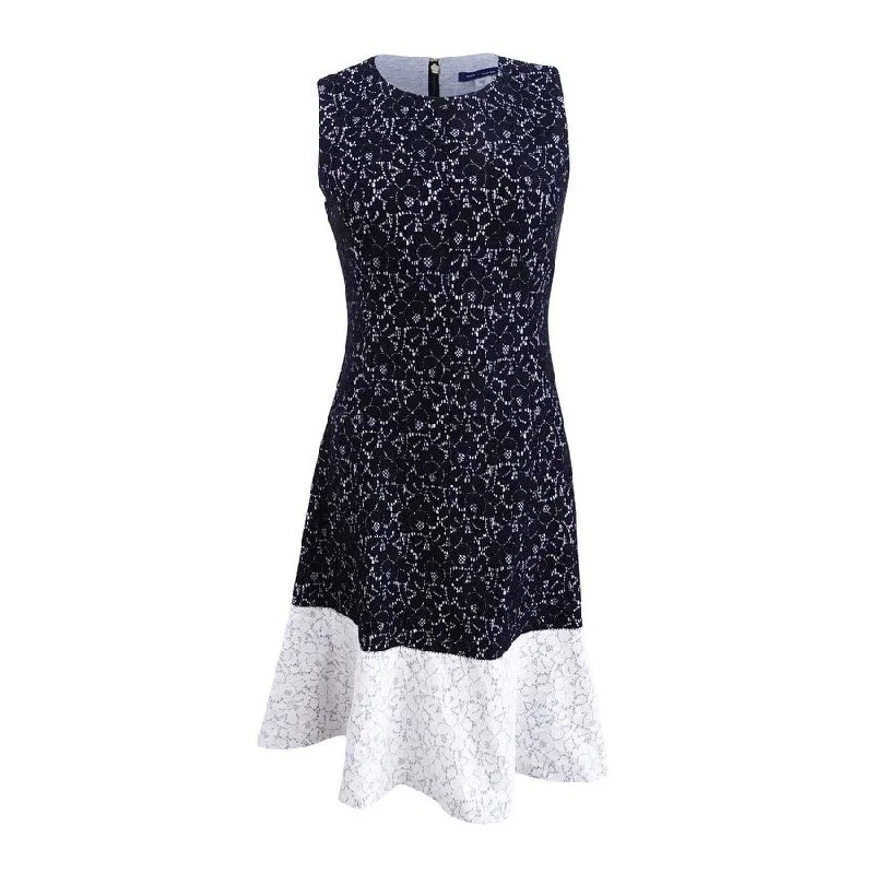 Mini dress with bell cuff-Tommy Hilfiger Women's Colorblocked Lace Fit & Flare Dress