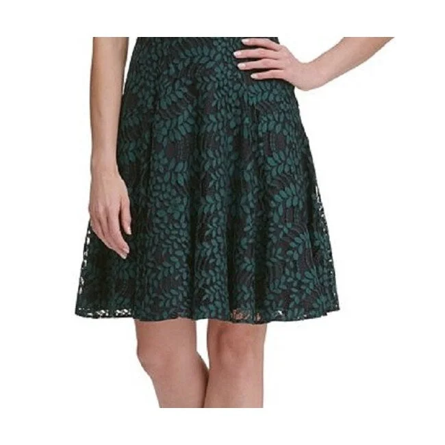 Satin cocktail dress-Tommy Hilfiger Women's Embroidered Floral Sleeveless Jewel Neck Above The Knee Party Sheath Dress Green Size 4