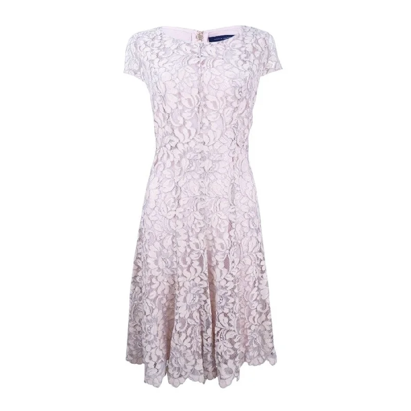 Mini dress with asymmetrical hem-Tommy Hilfiger Women's Lace Fit & Flare Dress