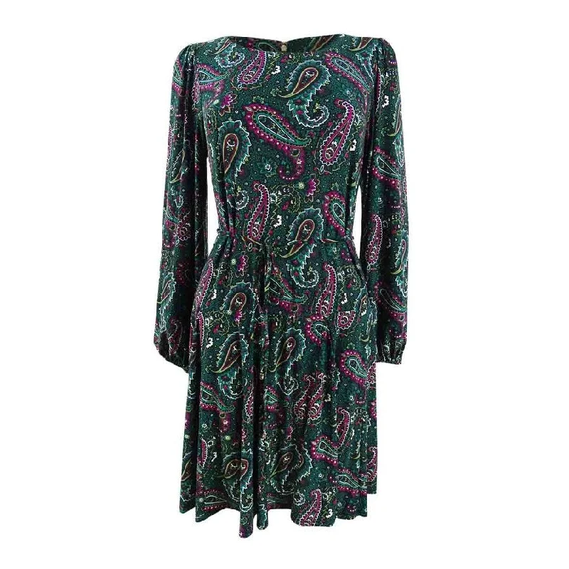 Party mini dress with sequins-Tommy Hilfiger Women's Paisley-Print Fit & Flare Dress (6, Forest Multi)