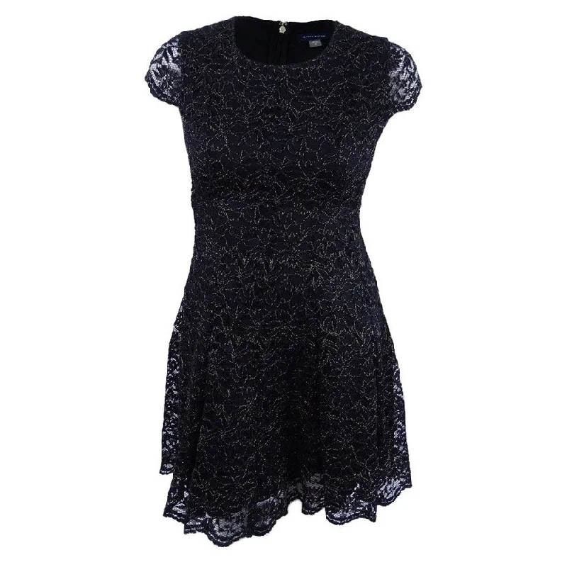 Mini dress with flutter sleeves-Tommy Hilfiger Women's Shine Lace Fit & Flare Dress