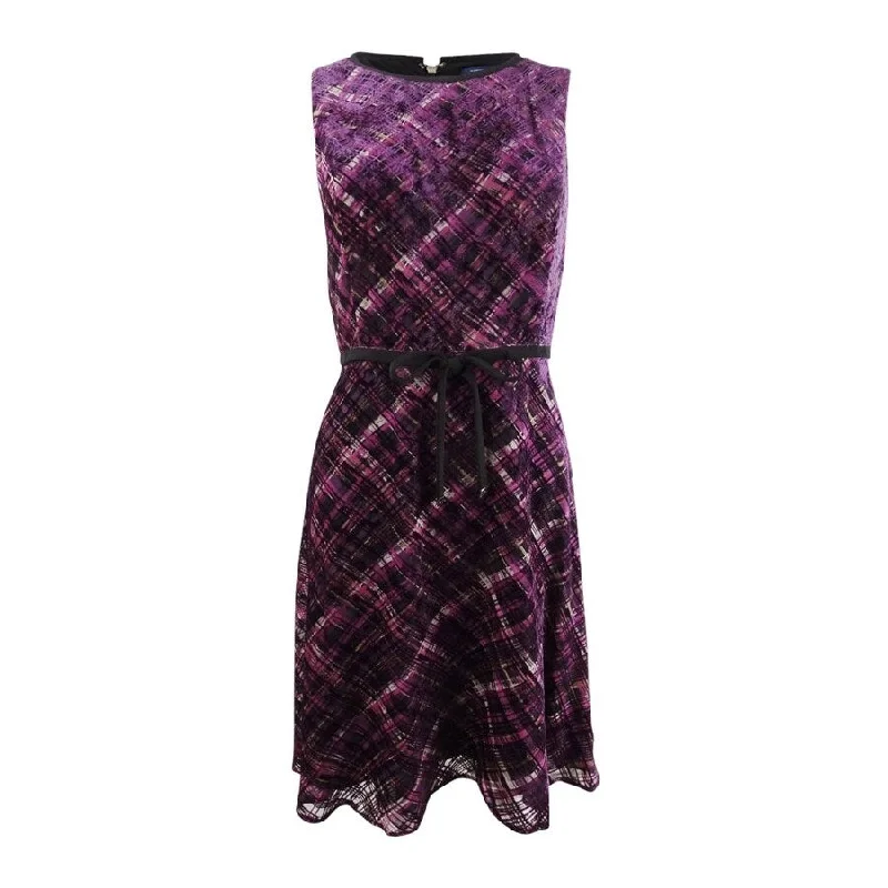 Peppy striped mini dress-Tommy Hilfiger Women's Velvet Plaid Fit & Flare Dress (14, Aubergine Multi)