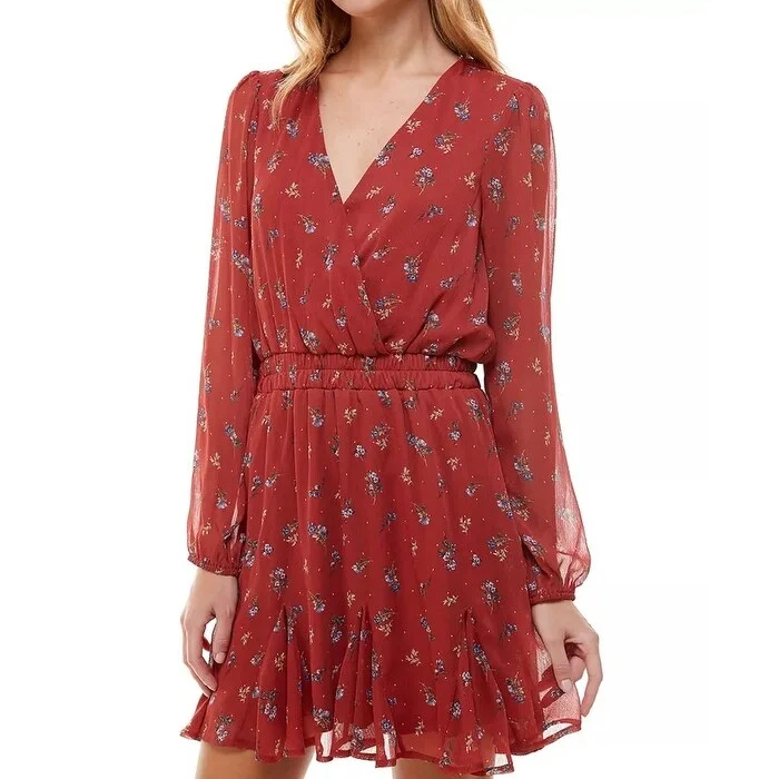 Mini dress with bell sleeves-Trixxi Juniors' Printed Fit & Flare Dress Rustcopper Size XX Large - XX-Large