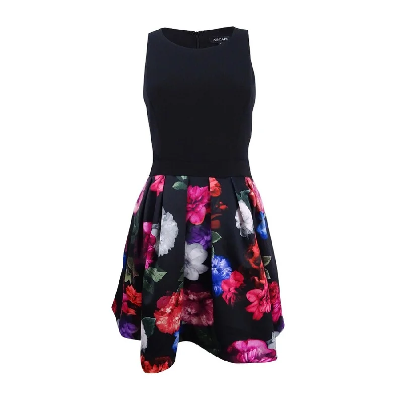 Comfortable casual mini dress-Xscape Women's Floral-Print Fit & Flare Dress (12, Black Multi)