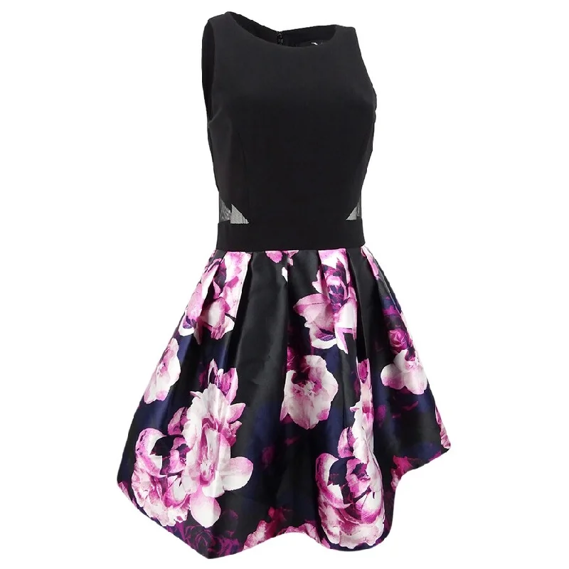 Mini dress with keyhole neckline-Xscape Women's Floral-Print Fit & Flare Dress