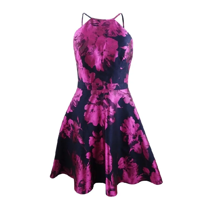 Effortless slip mini dress-Xscape Women's Printed Open-Back Fit & Flare Dress