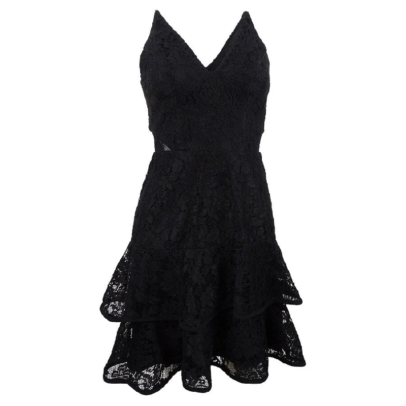 Elegant cocktail mini dress-Xscape Women's Ruffled Lace Fit & Flare Dress