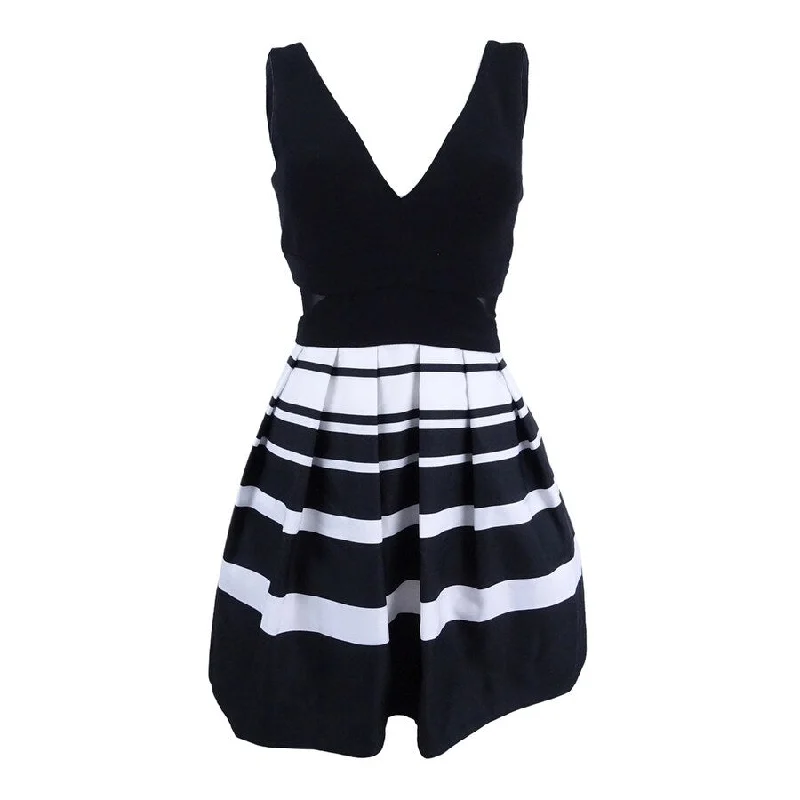 Edgy faux leather mini dress-Xscape Women's Striped Fit & Flare Dress