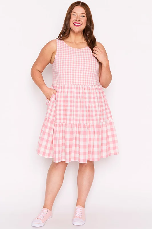 Colorblock midi dress-Joey Pink Gingham Dress