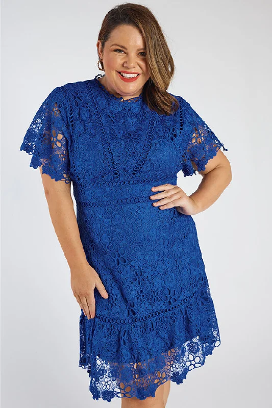 Glitter midi dress-Melanie Cobalt Lace Dress