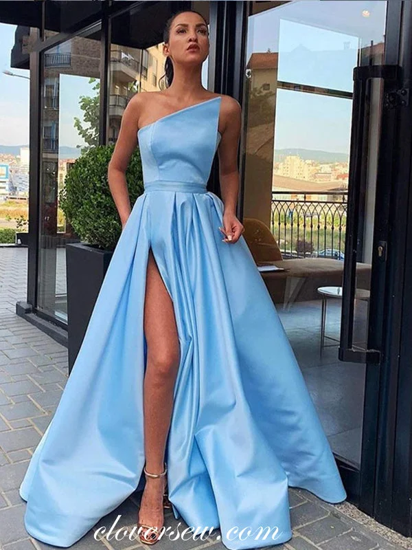 Zen vibe maxi dress-Blue Satin Strapless A-line With Side Slit Prom Dresses ,CP0372