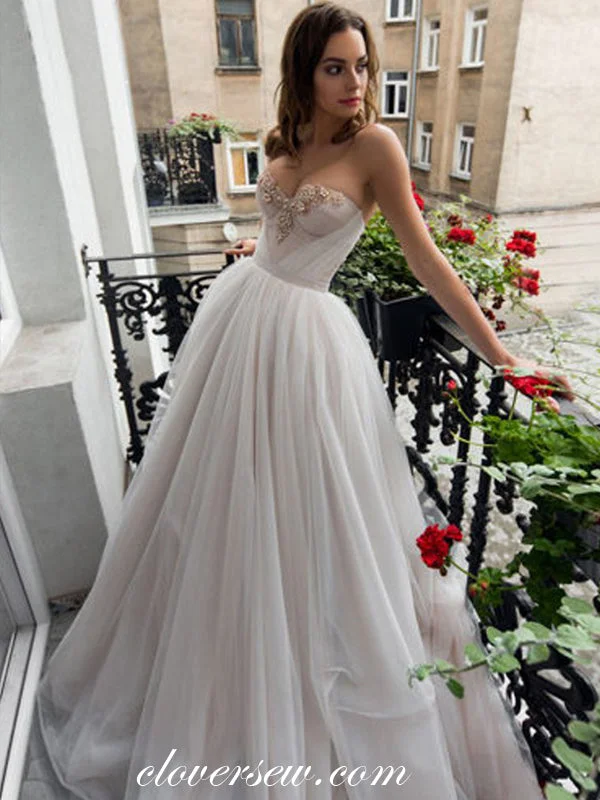 Button front maxi dress-Sweetheart Strapless Applique Tulle A-line Fashion Prom Dresses,CP0354