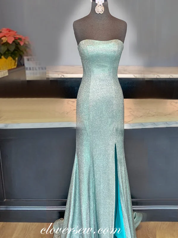 Faux leather maxi dress-Tiffany Blue Shiny Satin Strapless Sheath Prom Dresses,CP0334