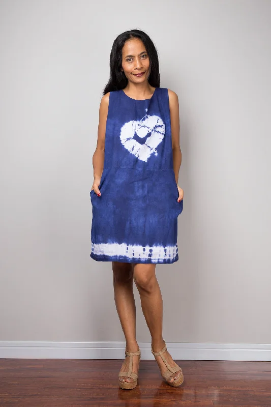 Sassy mini dress with fringe-Short Blue Tie Dye Dress