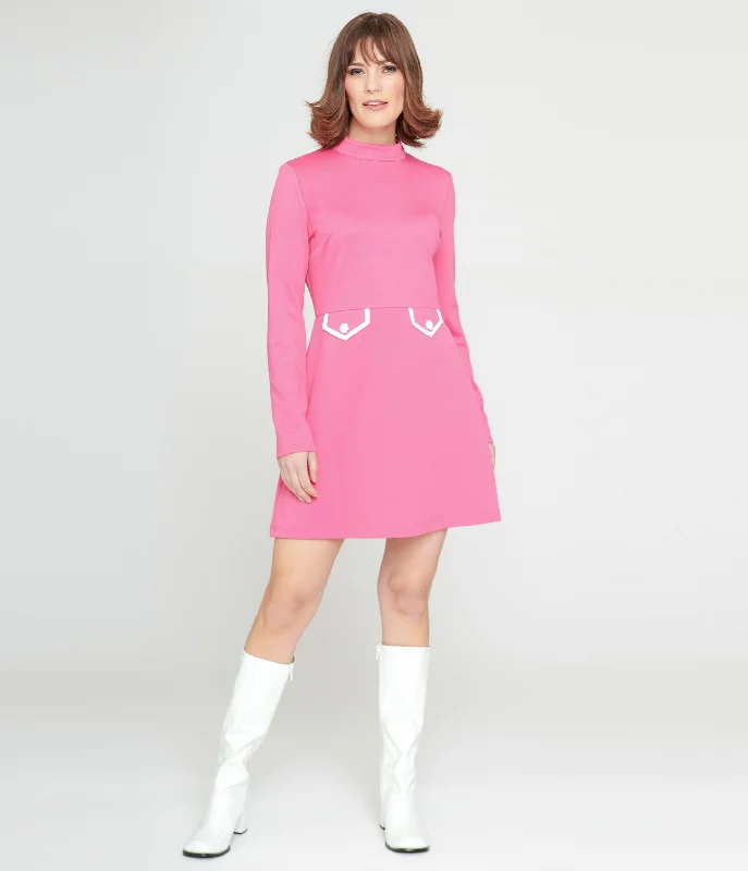 Mini dress with embroidered details-Smak Parlour 1960s Hot Pink Mock Turtleneck Fit & Flare Dress