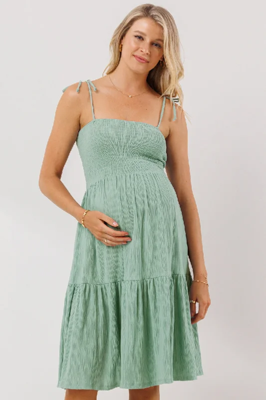 Mini dress with side pockets-Smocking Tube Maternity Flare Dress