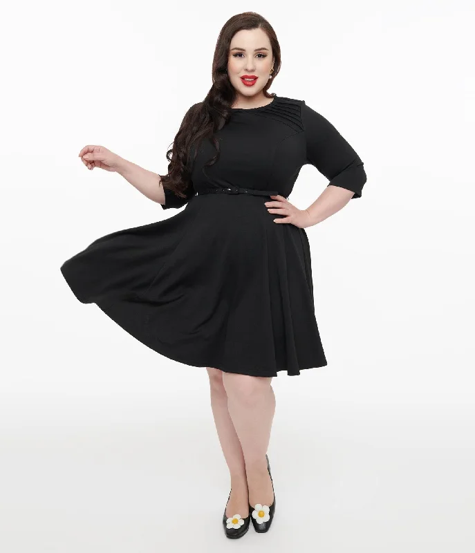 Mini dress with keyhole neckline-Unique Vintage Plus Size 1960s Black Knit Stephanie Fit & Flare Dress