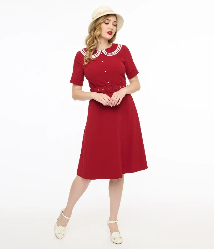 Mini dress with sheer sleeves-Voodoo Vixen 1950s Red Layered Collar Fit & Flare Dress