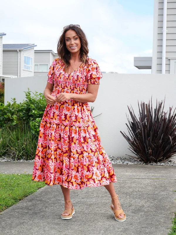 Mini dress with asymmetrical hem-Leoni Short Sleeve Phoenix Dress Floral