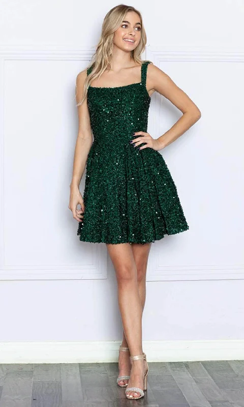 Classic fit mini dress-Poly USA 9214 - Sequin Velvet Fit and Flare Dress