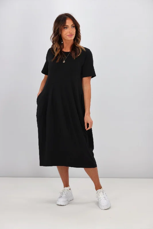 Mini dress with bardot sleeves-Tirelli Short Sleeve Diagonal Dress Black