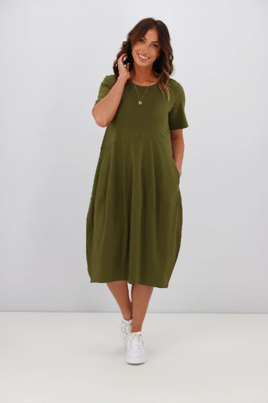 Mini dress with back tie-Tirelli Short Sleeve Diagonal Dress Moss