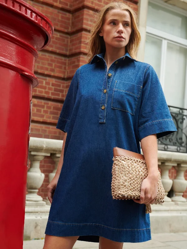 Mini dress with tie-dye print-Denim Collared Dress