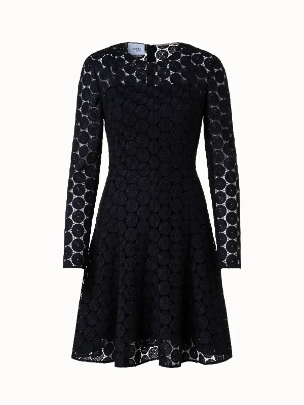 Mini dress with crochet lace-Fit and Flare Dress in Dot Embroidery