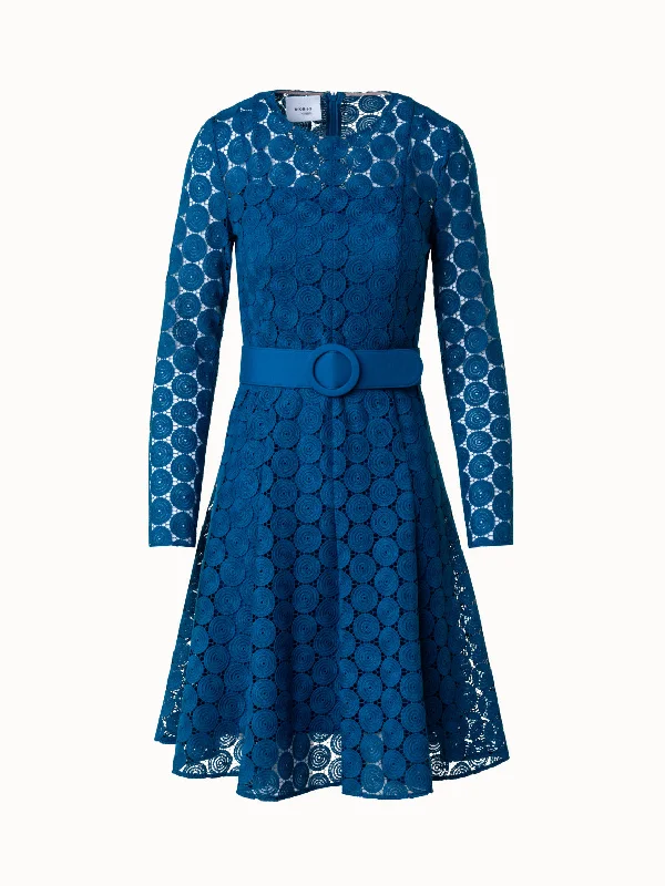 Mini dress with button front-Fit and Flare Dress in Dot Embroidery